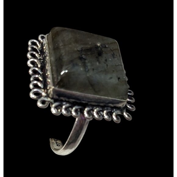 Whimsical Labradorite Square Cut Sterling Silver Ring Size 10 - Picture 13 of 16